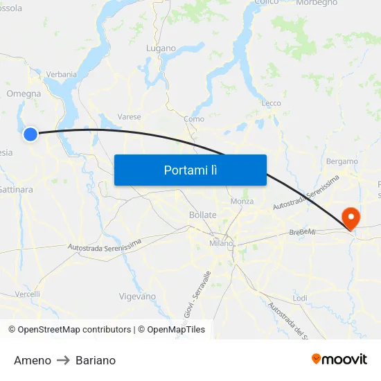 Ameno to Bariano map