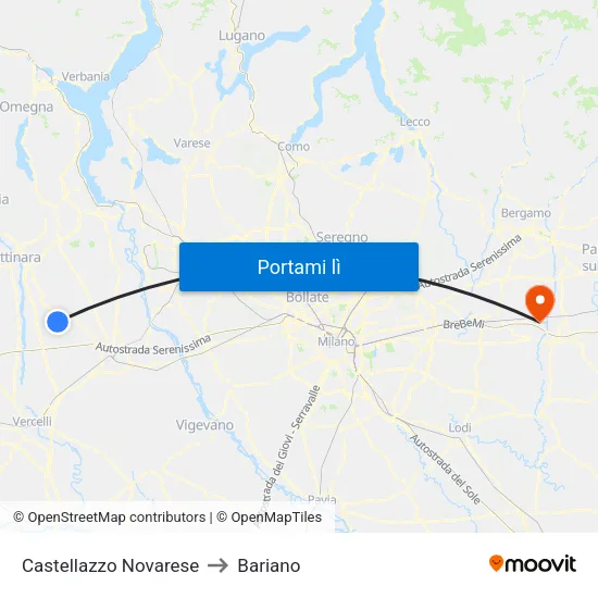 Castellazzo Novarese to Bariano map