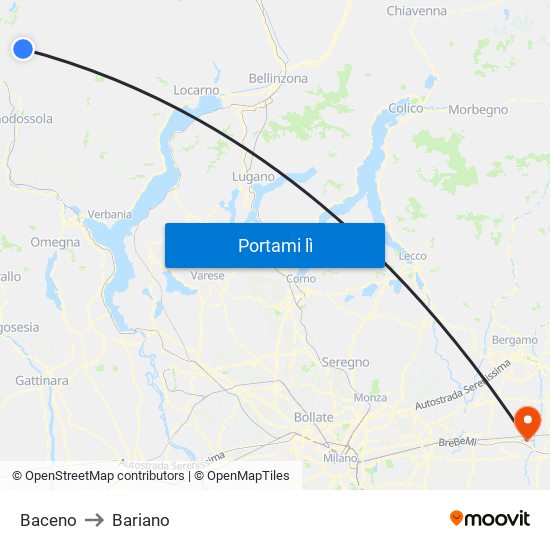 Baceno to Bariano map