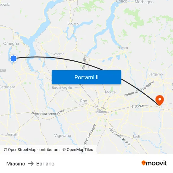 Miasino to Bariano map