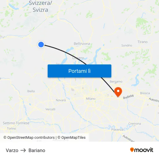 Varzo to Bariano map