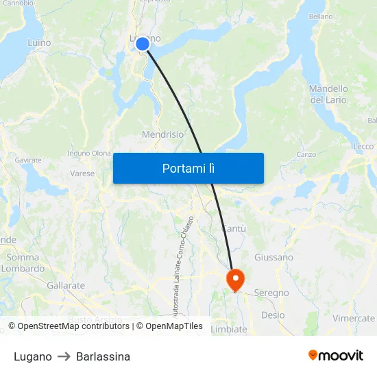 Lugano to Barlassina map