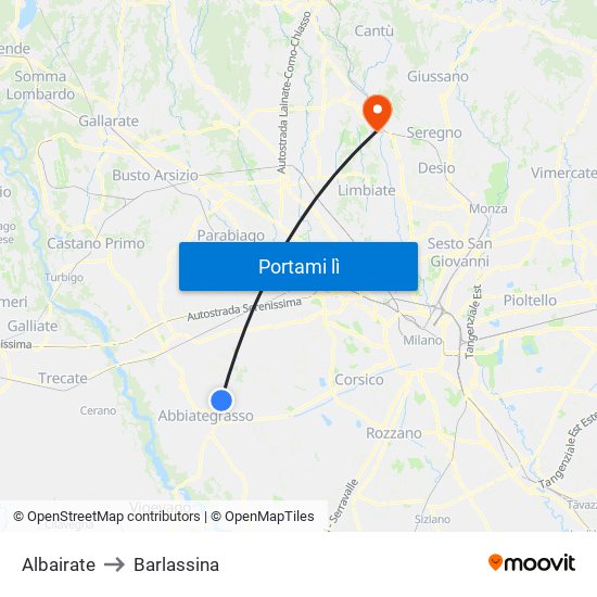 Albairate to Barlassina map