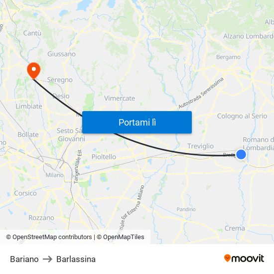 Bariano to Barlassina map