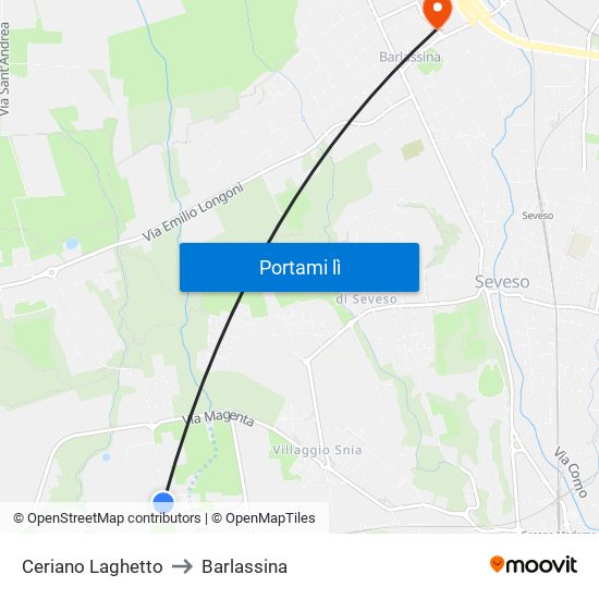 Ceriano Laghetto to Barlassina map