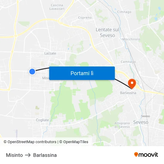 Misinto to Barlassina map
