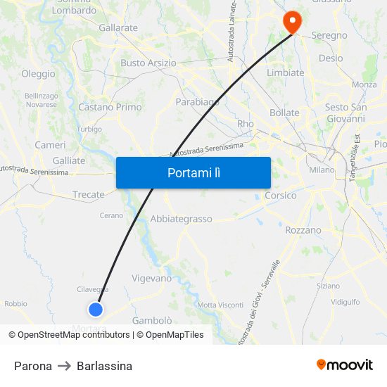 Parona to Barlassina map