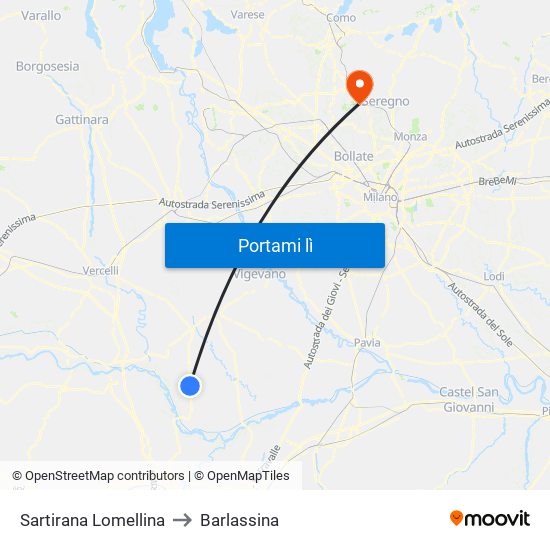 Sartirana Lomellina to Barlassina map