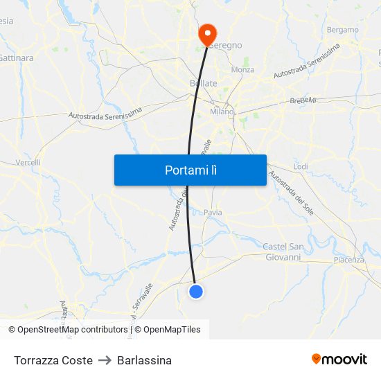 Torrazza Coste to Barlassina map