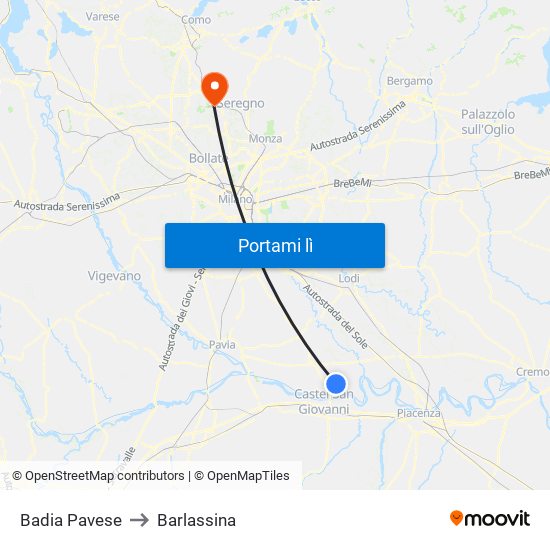 Badia Pavese to Barlassina map