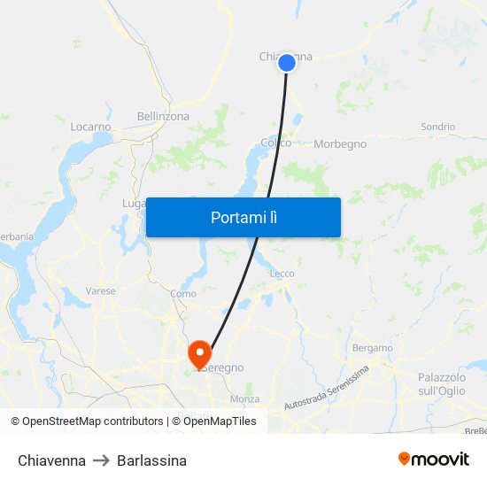 Chiavenna to Barlassina map