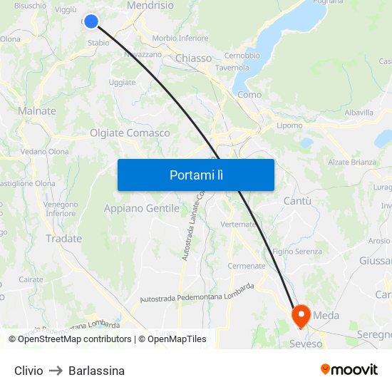 Clivio to Barlassina map