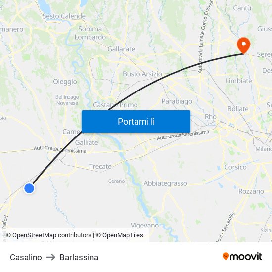 Casalino to Barlassina map