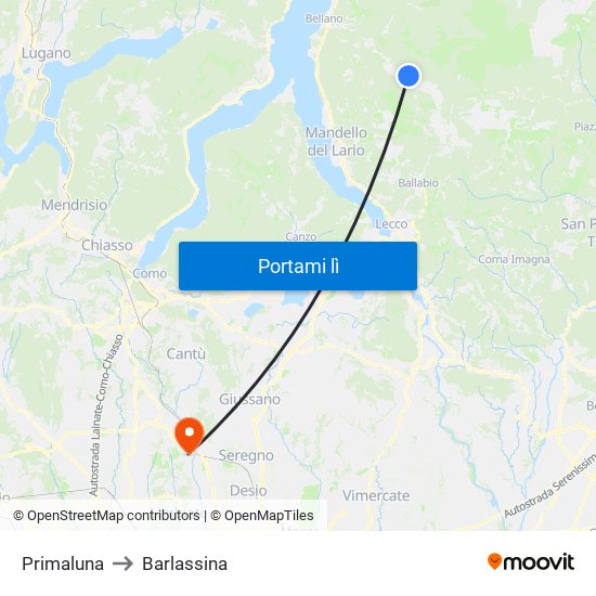 Primaluna to Barlassina map