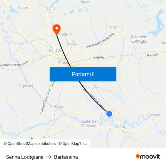 Senna Lodigiana to Barlassina map