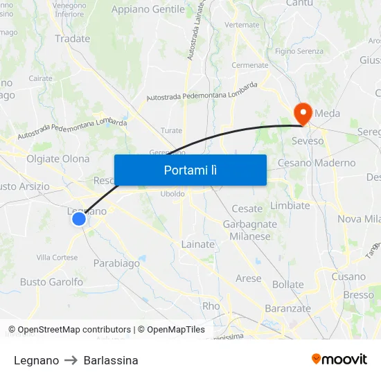 Legnano to Barlassina map