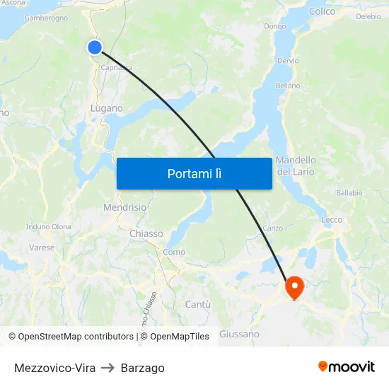 Mezzovico-Vira to Barzago map