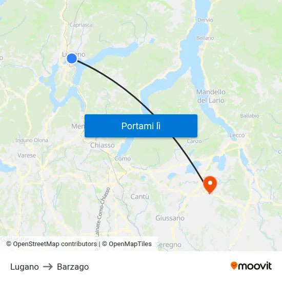 Lugano to Barzago map