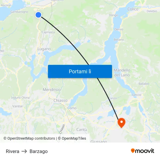 Rivera to Barzago map