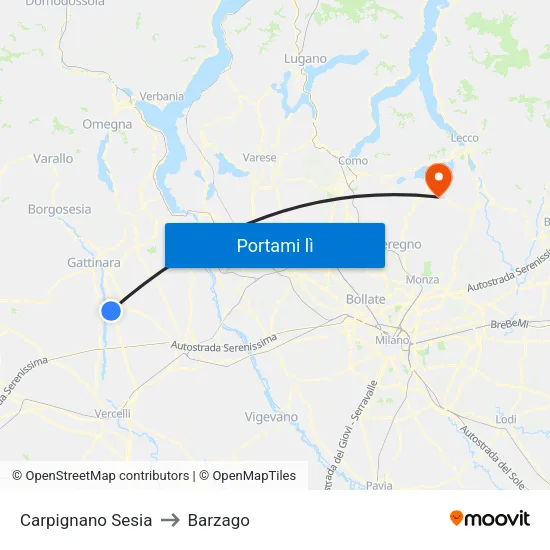 Carpignano Sesia to Barzago map