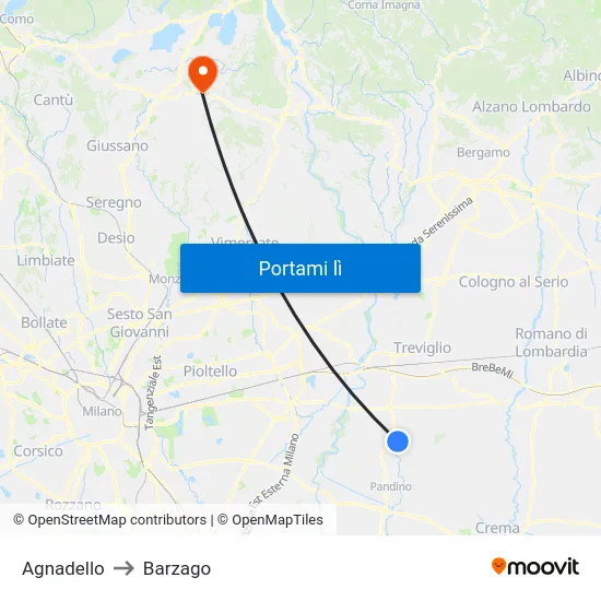 Agnadello to Barzago map