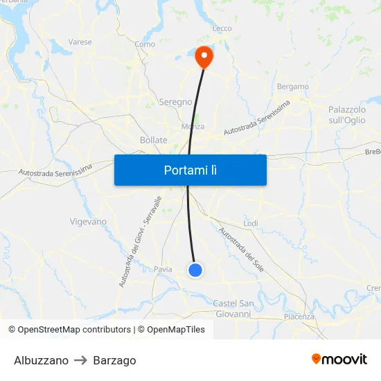 Albuzzano to Barzago map