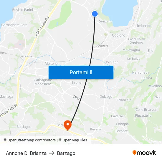 Annone Di Brianza to Barzago map