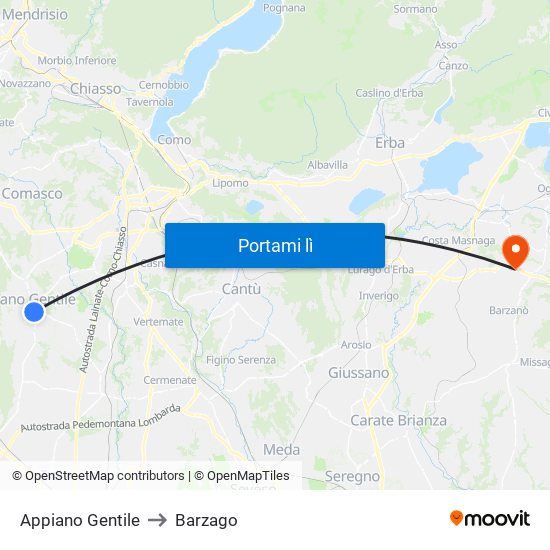 Appiano Gentile to Barzago map