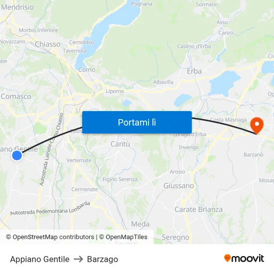 Appiano Gentile to Barzago map