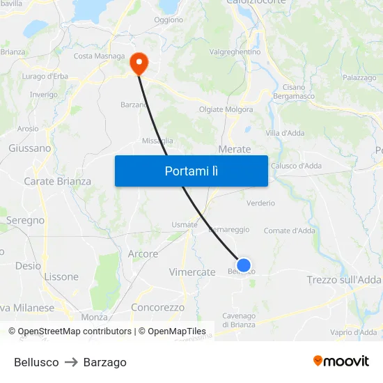 Bellusco to Barzago map