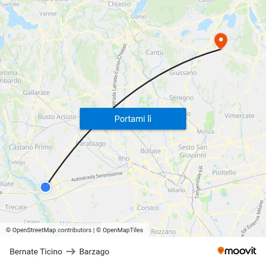 Bernate Ticino to Barzago map