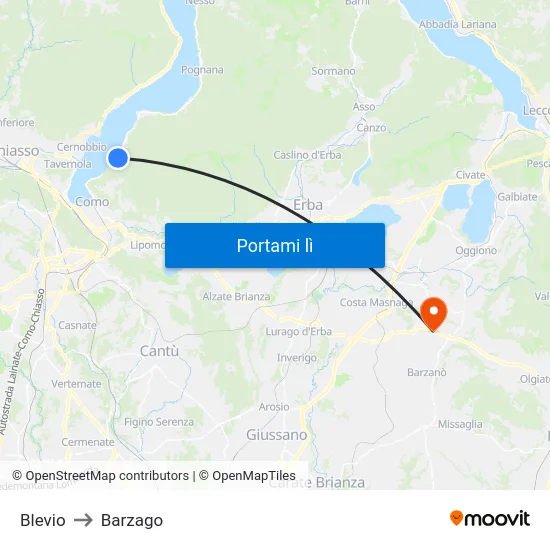 Blevio to Barzago map
