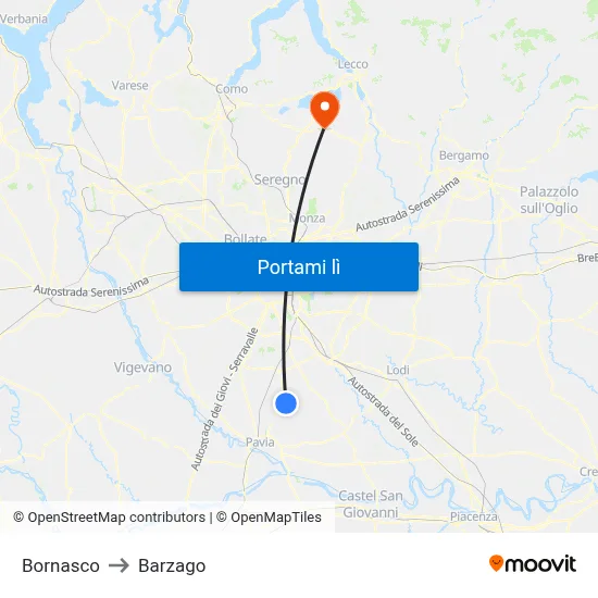 Bornasco to Barzago map