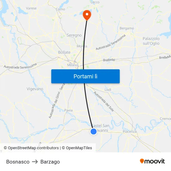 Bosnasco to Barzago map