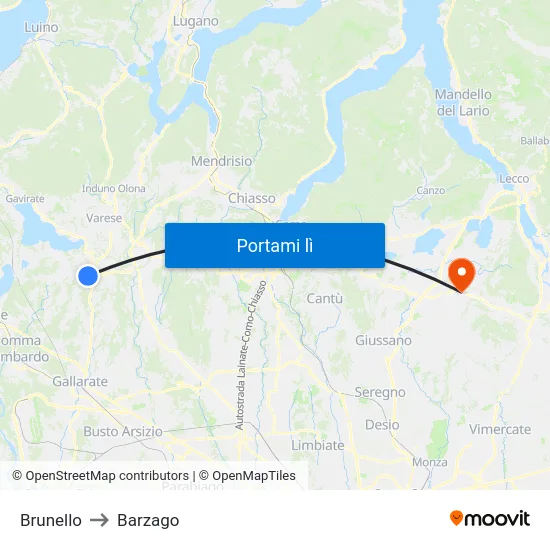 Brunello to Barzago map