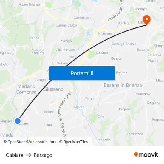 Cabiate to Barzago map