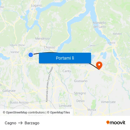 Cagno to Barzago map