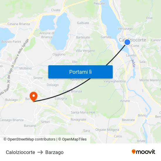 Calolziocorte to Barzago map