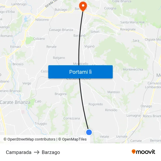 Camparada to Barzago map