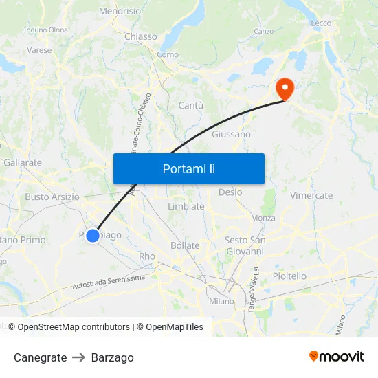 Canegrate to Barzago map