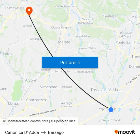Canonica D' Adda to Barzago map