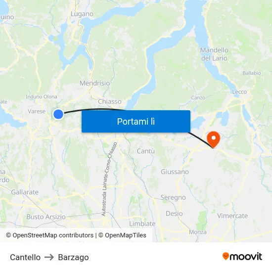 Cantello to Barzago map