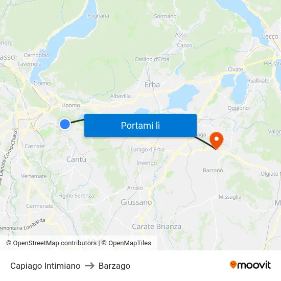 Capiago Intimiano to Barzago map