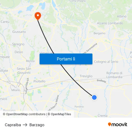 Capralba to Barzago map