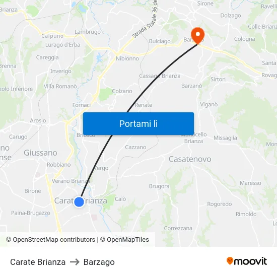 Carate Brianza to Barzago map