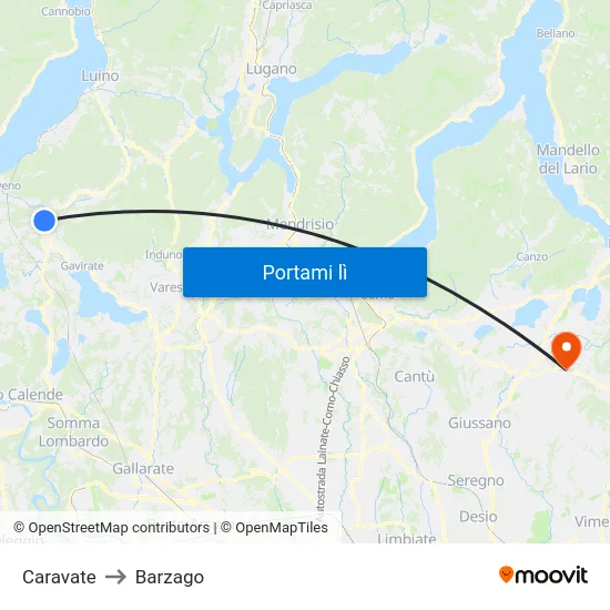 Caravate to Barzago map