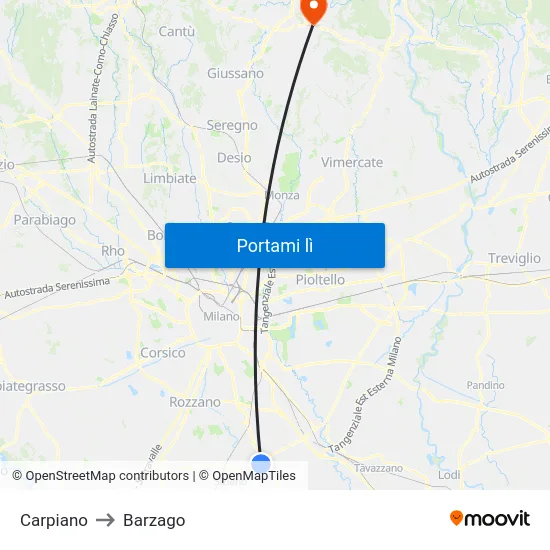 Carpiano to Barzago map