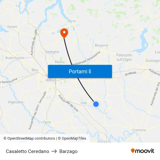 Casaletto Ceredano to Barzago map