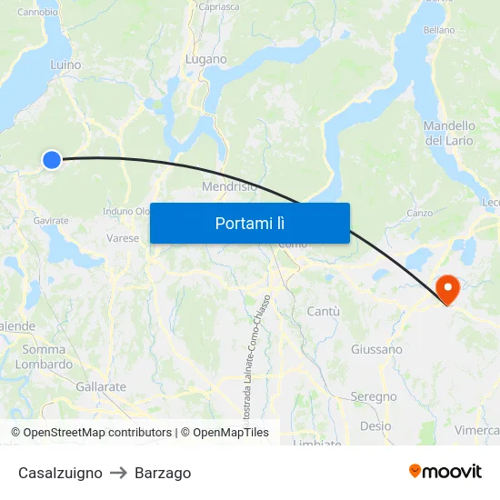 Casalzuigno to Barzago map