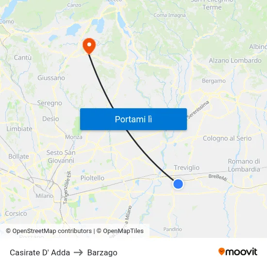 Casirate D' Adda to Barzago map